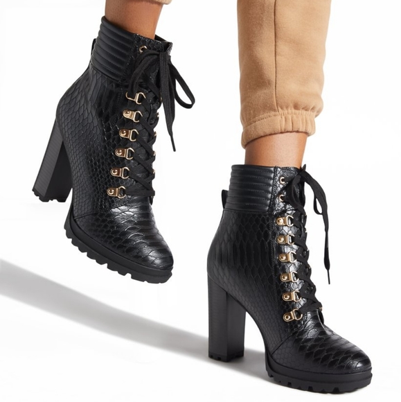 Shoe Dazzle Shoes - Shandee Block Heel Bootie - Snake Print